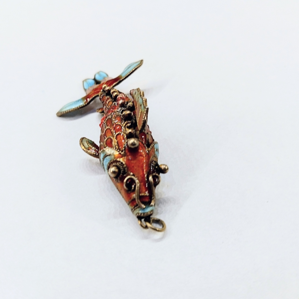 Chinese Export Silver Enamel Articulated Koi Fish Pendant Vintage - Picture 3 of 7
